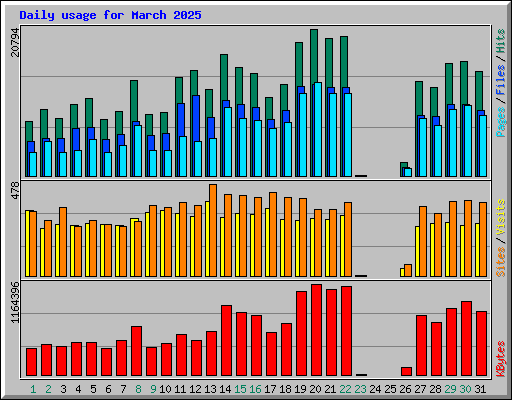 Daily usage for March 2025